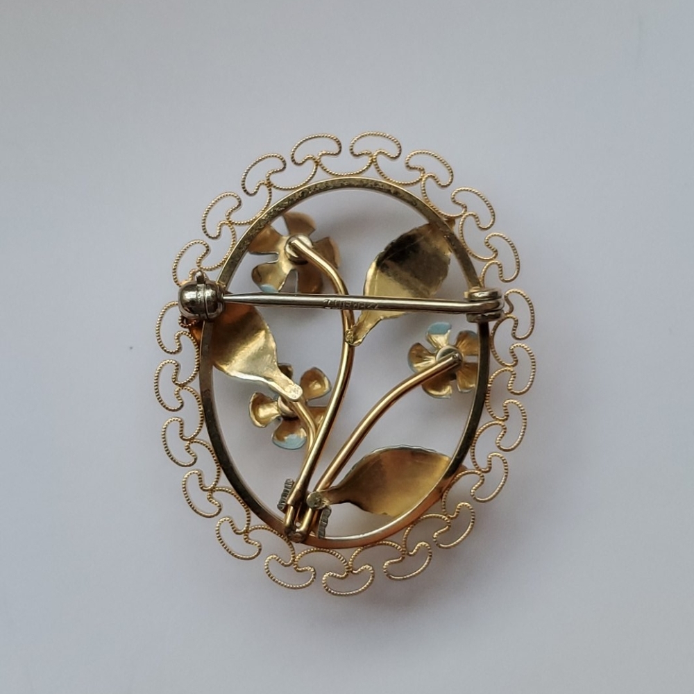 Vintage framed flower brooch, pearl & gold tones - Picture 2 of 2